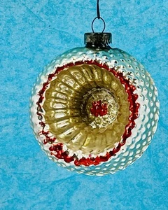 Vintage German Deep Flower Indent Christmas Ornament Silver Red Bumpy Golf Ball - Picture 1 of 9