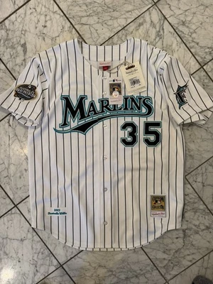 XL Dontrelle Willis Mitchell & Ness Marlins Jersey White Pinstripe MLB NWT - Image 1 of 4