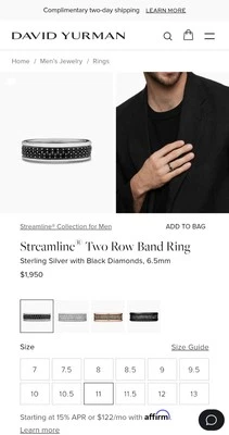 Banda de dos filas David Yurman Streamline con pavé conjunto de diamantes negros talla 11,5 Foto 1 de 4