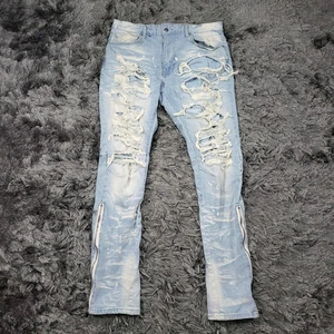 Jeans uomo Smoke Rise 36x35 lavaggio leggero invecchiato skinny denim orlo cerniera - Foto 1 di 22