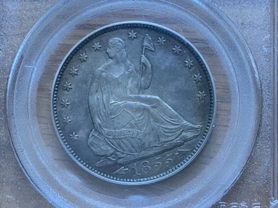 1855-O LIBERTY SEATED SILVER HALF DOLLAR w/arrows PCGS MS-62 !!! - Image 1 of 4