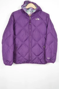 The North Face 550 Goose Down Jacket Reversible Hooded Coat Medium Purple Green - Picture 1 of 19
