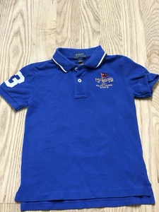 Ralph Lauren Polo Shirt Youth Boys Size 5 Blue White Short Sleeve Big Crest - Picture 1 of 5