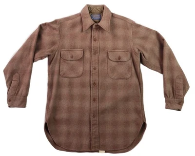 VTG 90s PENDLETON USA Men’s Medium Brown Plaid Button Down Wool Field Shirt - Image 1 of 4