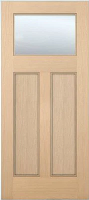 Exterior Entry Hemlock Craftsman Flat Panel Solid Stain Grade 1 Lite Wood Doors - Image 1 of 4