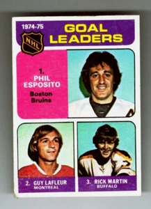 1975-76 Topps CARD # 208 NHL Goal Leaders Phil Esposito Guy LaFleur Rick Martin - Picture 1 of 2