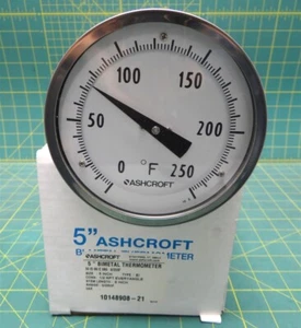 Ashcroft Termometro bimetallico 5" 0/250°F 6" stelo 50-EI60-E-060-0/250F - Foto 1 di 7