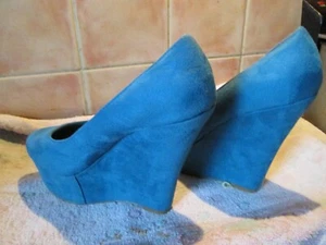 Women's Retro Wedge Heels Platform shoes blue 70's style Deep 7 size 39/6 - 40/7 - Picture 1 of 5
