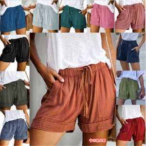 Women's Casual Wide Leg Loose Shorts, High Waisted Elastic Lace Up Shorts S-5XL - Picture 1 of 29