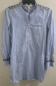 J. Crew Women's Blue & White Pinstripe Long Sleeve Embroidered Tunic Size XS - Picture 1 of 9