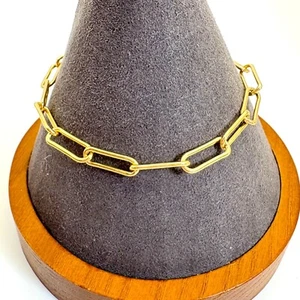 14k Gold Over Sterling Silver 925 Paper Clip Chain Link Bracelet 7.25" - Picture 1 of 8