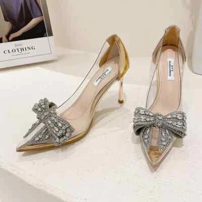 Éscarpins Chaussures Femme Talon 10 CM Transparent Or Cuir Synthetique 47914 - Photo 1/4