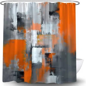 Orange Gray Shower Curtain Modern Abstract Oil Painting Art Grunge Brushstrok... - Picture 1 of 4