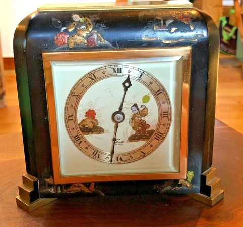 Antique Black Lacquered Chinoiserie Shelf Clock, Elliot, London England Cover
