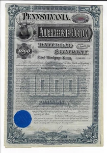 1889 Pennsylvania Poughkeepsie & Boston Railroad Company Bond Stock Certificate - Picture 1 of 3