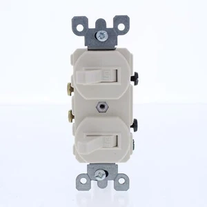 Leviton Lt Almond Wall Light Switch Single Pole Duplex Toggle 15A Bulk 5224-2T - Picture 1 of 6