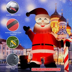 10M Giant Inflatable Santa Claus with Light Strip Fit Xmas Outdoor Holiday Decor - Picture 1 of 10