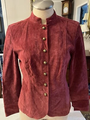 Live A Little Cranberry Red Suede Jacket Leather Moto Brass Buttons Size M - Image 1 of 4