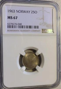 Norway 25 Ore 1963 NGC MS 67 - Picture 1 of 2