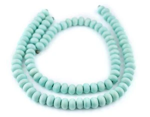 Mint Green Abacus Natural Wood Beads 8x12mm Round Large Hole 16 Inch Strand - Picture 1 of 4
