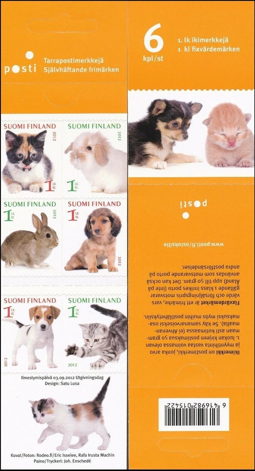 Dogs Puppies Pets Rabbit Bunnies Cats Kittens Finland Mint MNH Booklet 2012 - Image 1 of 1