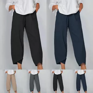 Women Baggy Harem Casual Pants Loose Fit Ankle Length Elastic Waist Trousers - Picture 1 of 13