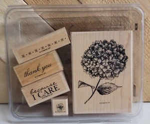 Estampilla de goma de bloque de madera Stampin' Up FLOROMS BECAUSE ME IMPORTA GRACIAS 5 PIEZAS - Imagen 1 de 7