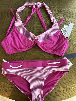 Bikini a rayas Jag Hot rosa talla L 36D/DD Foto 1 de 4