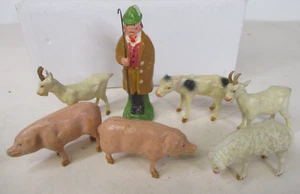 Composición navideña vintage de Alemania granjero y 6 animales para escena Putz - Imagen 1 de 5