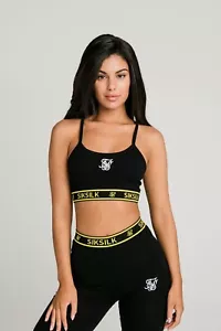 SikSilk Womens Black Contrast Tape Bralette UK10 Small - Picture 1 of 6