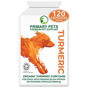 Primary Pets Premium Pet Supplies. Organic Turmeric for Dogs 120 x 600mg tablets - Picture 1 of 6