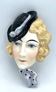 RARE VTG ART DECO WALL MASK ERPHILA CZECH Hand Painted CERAMIC POTTERY LADY 4" - Picture 1 of 9