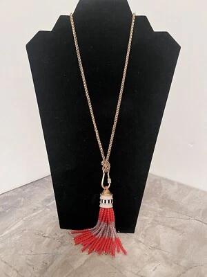 Stella & Dot 串珠 Brio 流苏珐琅吊坠橙色紫红色珠链项链 — 第 1/4 张图片