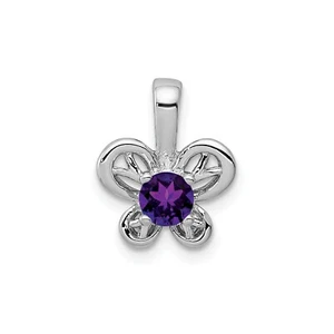 925 Sterling Silver Amethyst Solitaire February Birthstone Butterfly Pendant - Picture 1 of 2