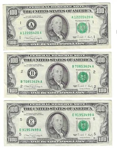 5 Diff 1990 $100 Notes Boston New York Richmond Chicago Minneapo YOUR CHOICE L40 - Picture 1 of 4