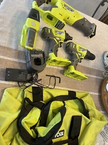 RYOBI 1+ 18V 4 Cordless Tool ComboKit +Charger,Impact Gun,Light,Drill,SawzallBAG - Picture 1 of 22