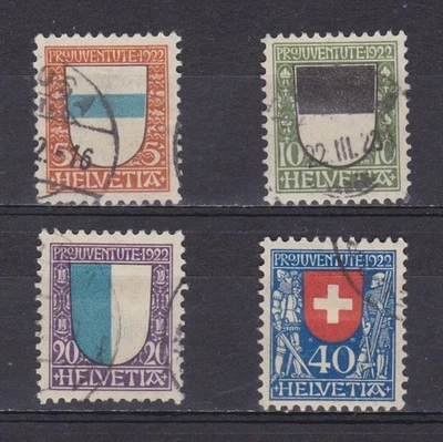 SUIZA 1922, Sc# B21-B24, Escudos de armas de ciudades, Usado Foto 1 de 2