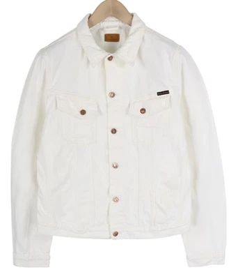 Nudie Jeans Billy Men's Jacket L Pitch White Distressed Buttoned Polo Shirt Logo - image 1 of 4