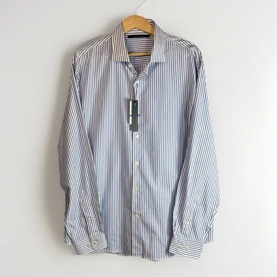 Camisa Perry Ellis Para Hombres XL Azul Rayas Manga Larga Abotonada Algodón Nueva Con Etiquetas Foto 1 de 4