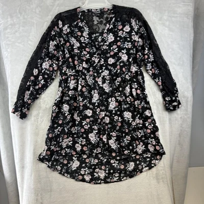 Torrid Dress Womens 1 Black Floral Lace Long Sleeve Button Mini Boho Romantic - Image 1 of 4