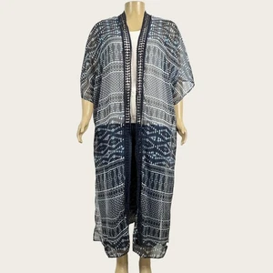 Lane Bryant Woman PLUS Einheitsgröße transparent blau Geo Print langer Kimono Cardigan Topper - Bild 1 von 8