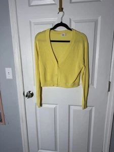 Wilfred Aritzia Women's Cropped Cardigan Sweater Size M Linen Blend Yellow - Picture 1 of 5