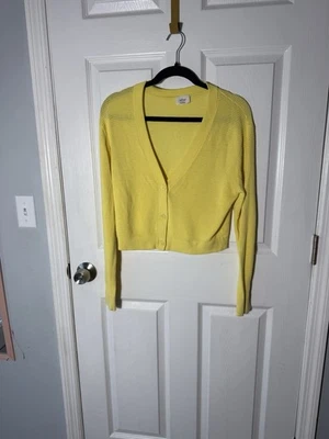 Suéter cárdigan recortado Wilfred Aritzia para mujer talla M mezcla de lino amarillo Foto 1 de 4