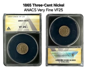1865 3c Nickel Three-Cent Piece ANACS VF25 - Picture 1 of 2