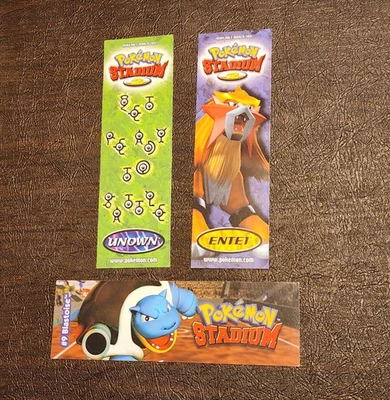 Lot (3) Vtg N64 Pokémon Stadium 2 Bookmark 2000 2001 Blastoise Entei Unown Rare! - Image 1 of 4