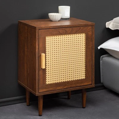 Nachttisch VIENNA - 60cm - braun - Holz Wiener Geflecht - Beistelltisch Stauraum - Bild 1 von 4