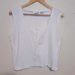 Vintage Denim Republic Ribbed Cropped Tank-Large-Button Front-Boxy-Square Neck - Picture 1 of 6