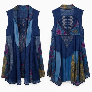 Dor Dor Couture Anthropologie Patchwork künstlerisch vorne offen ärmellose Strickjacke - Bild 1 von 8