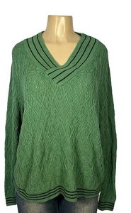 Cabi Sweater Womens Large V Neck Diamond Textured Pullover Knit Green - Picture 1 of 10