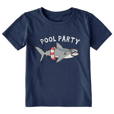 Life is Good. Toddler Shark Pool Party Short Sleeve Crusher Tee, Darkest Blue - Image 1 of 2